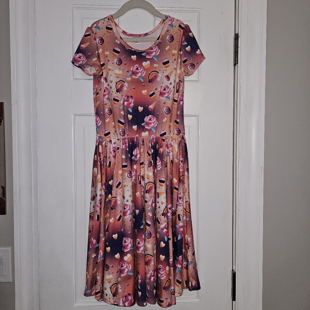 👗NWOT DotDotSmile Lisa Frank Halloween Candy Corn Roses Twirl Dress Sz 8/10 DDS